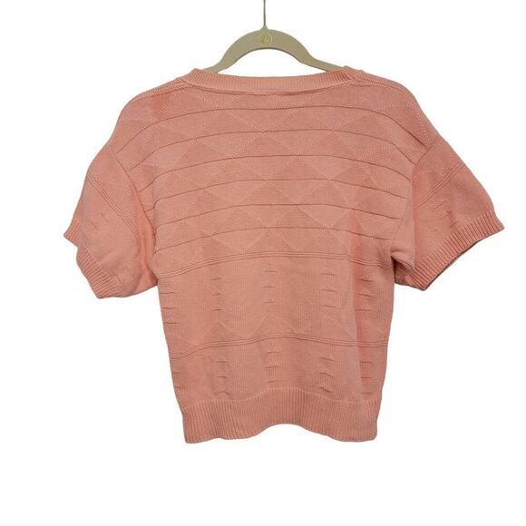VTG Coral Pink Sweater Shirt 80s Geometric Knit Alicia Small - Picture 2 of 6